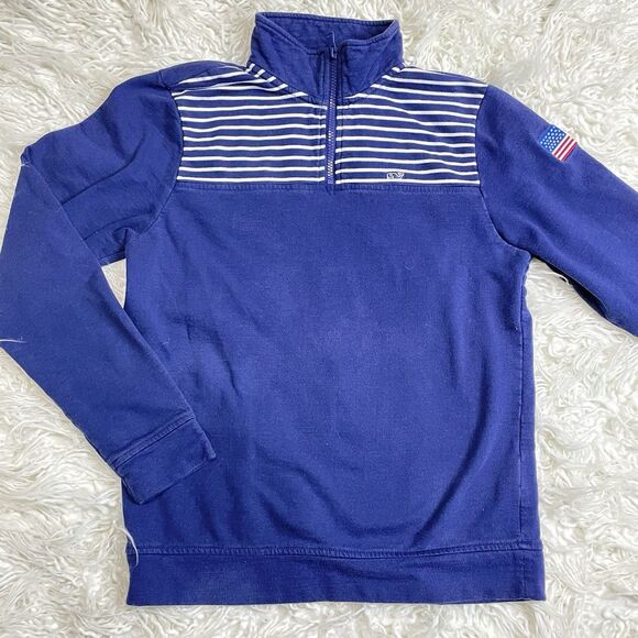 Vineyard Vines Quarter Zip Sweatshirt Kids XL Blue With USA Flag - Picture 1 of 4